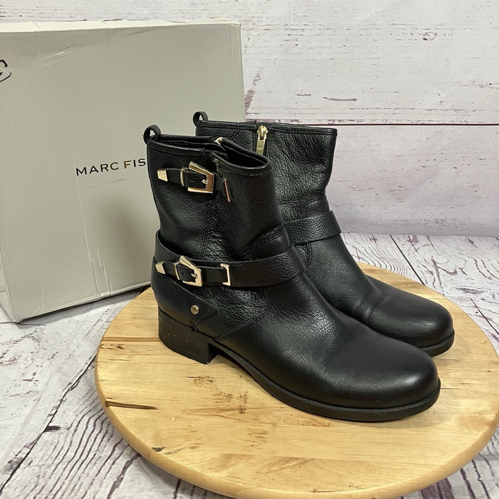 Marc Fisher Vienna Black Leather Boots Womens‎ Size 9.5M EU40.5 Biker Moto